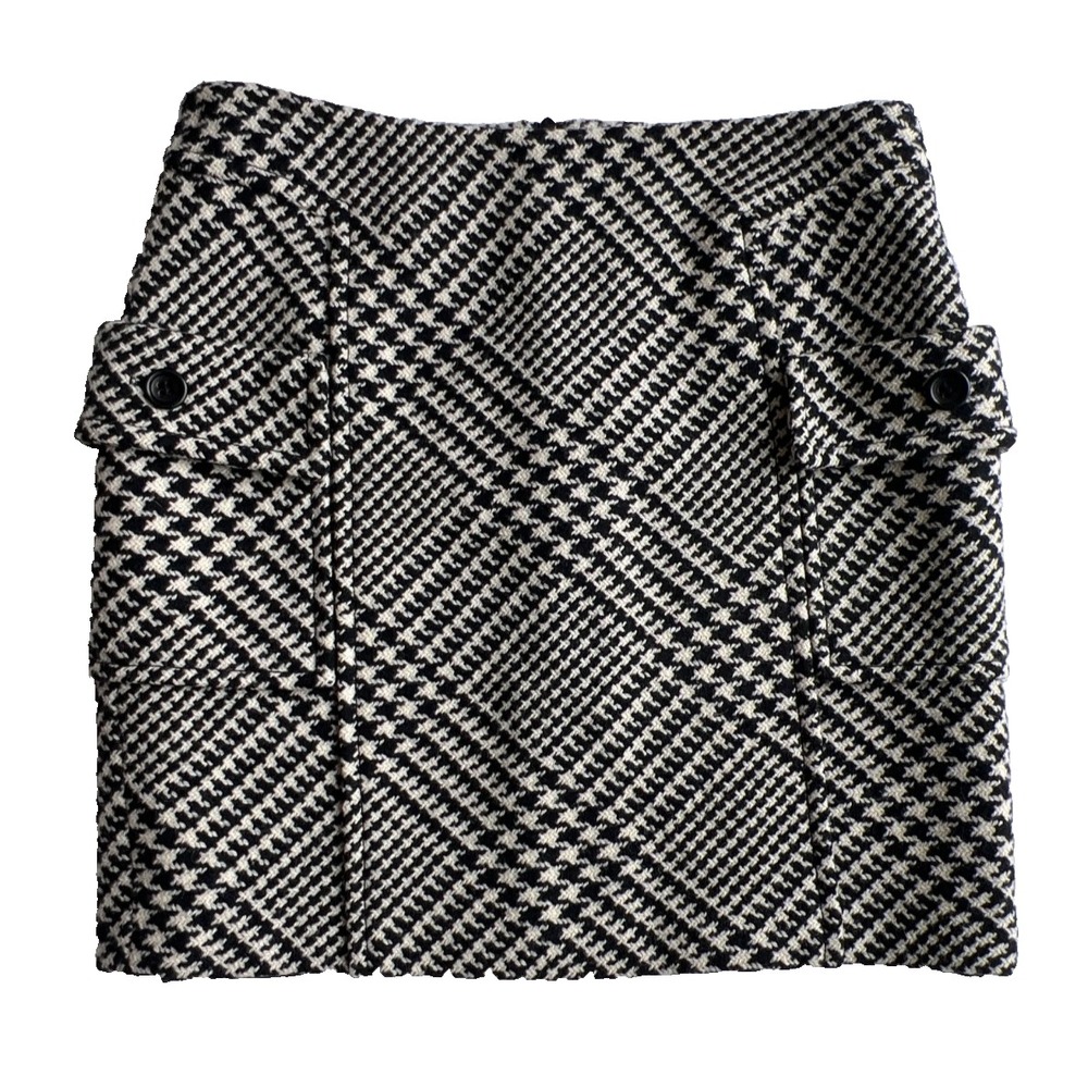 Houndstooth Skirt Plaid Strenesse Gabriele Strehle Womens 4 Wool Black Ivory